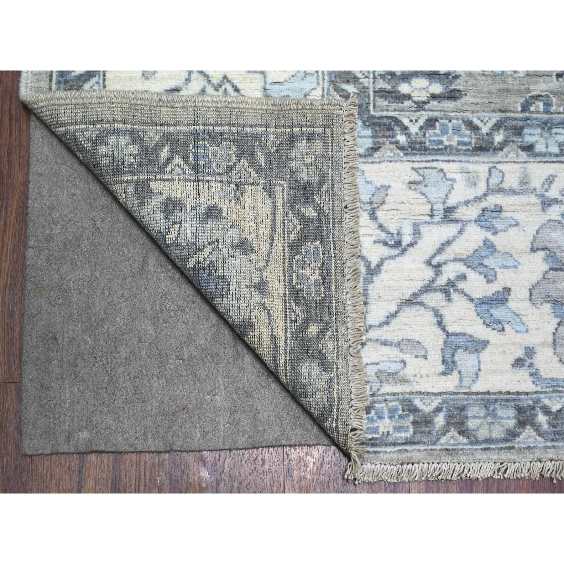 Alfombra Repose Gris Anudada a Mano Peshawar Diseño de Hoja de Hoz 100% Lana 8'3