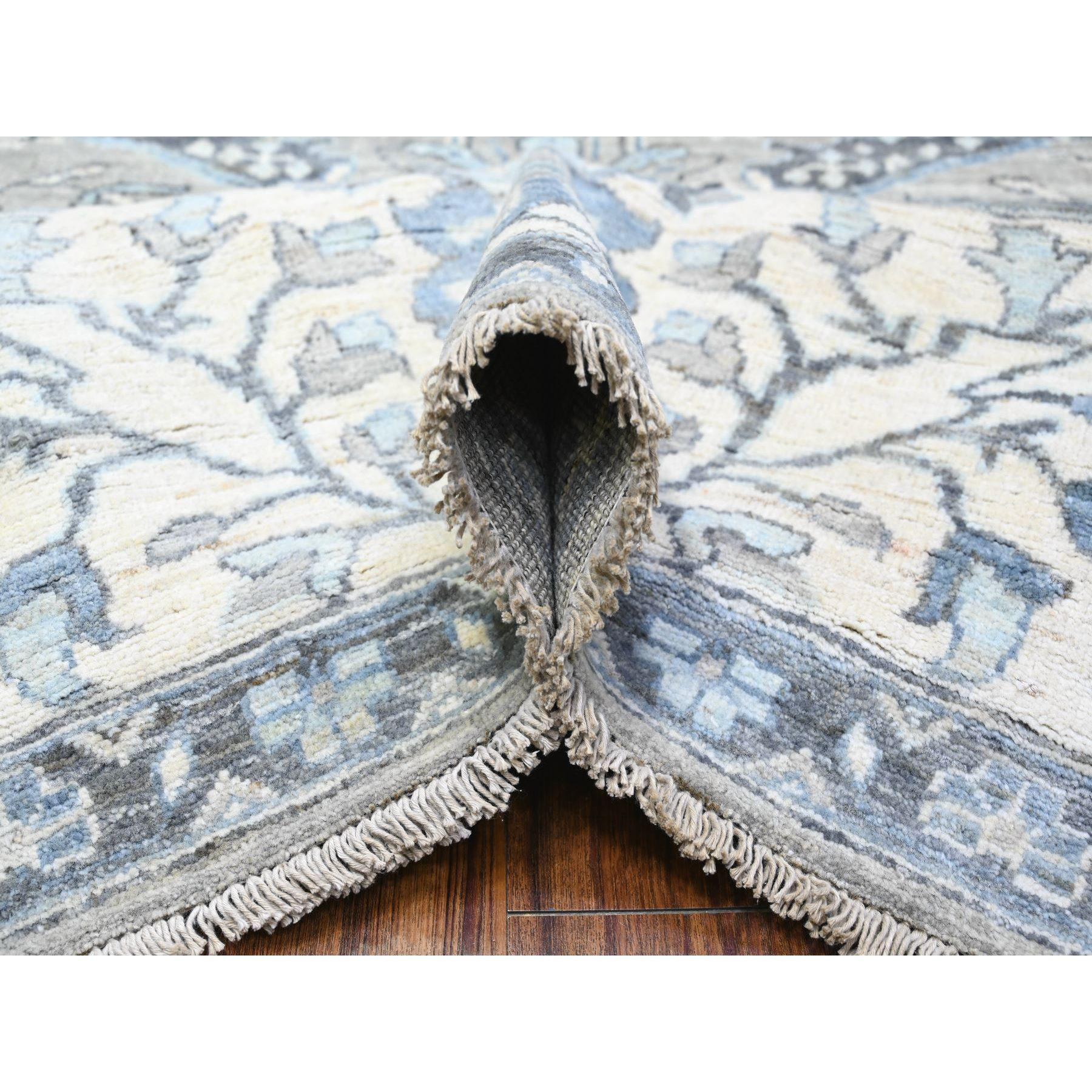 Alfombra Repose Gris Anudada a Mano Peshawar Diseño de Hoja de Hoz 100% Lana 8'3