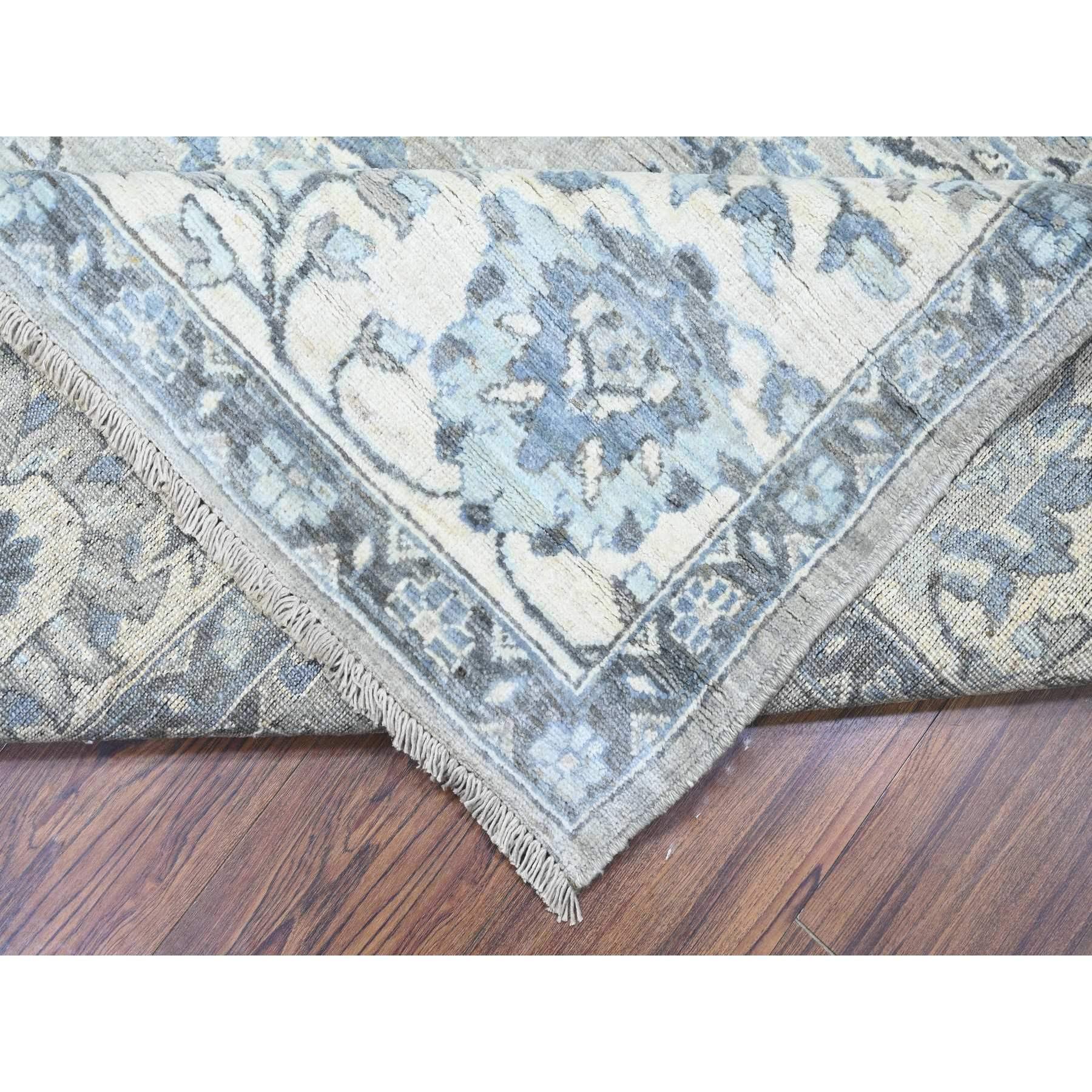 Alfombra Repose Gris Anudada a Mano Peshawar Diseño de Hoja de Hoz 100% Lana 8'3