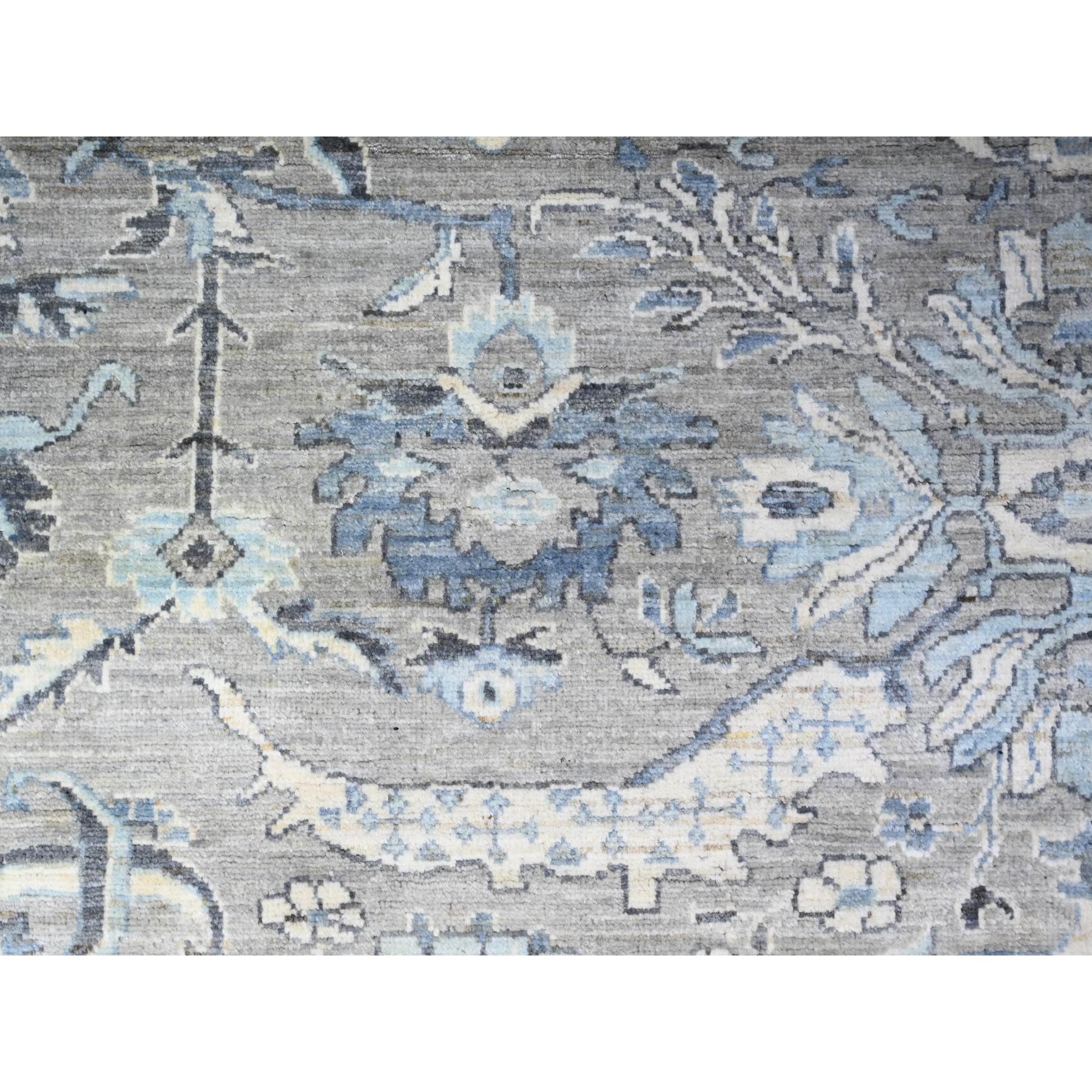Alfombra Repose Gris Anudada a Mano Peshawar Diseño de Hoja de Hoz 100% Lana 8'3