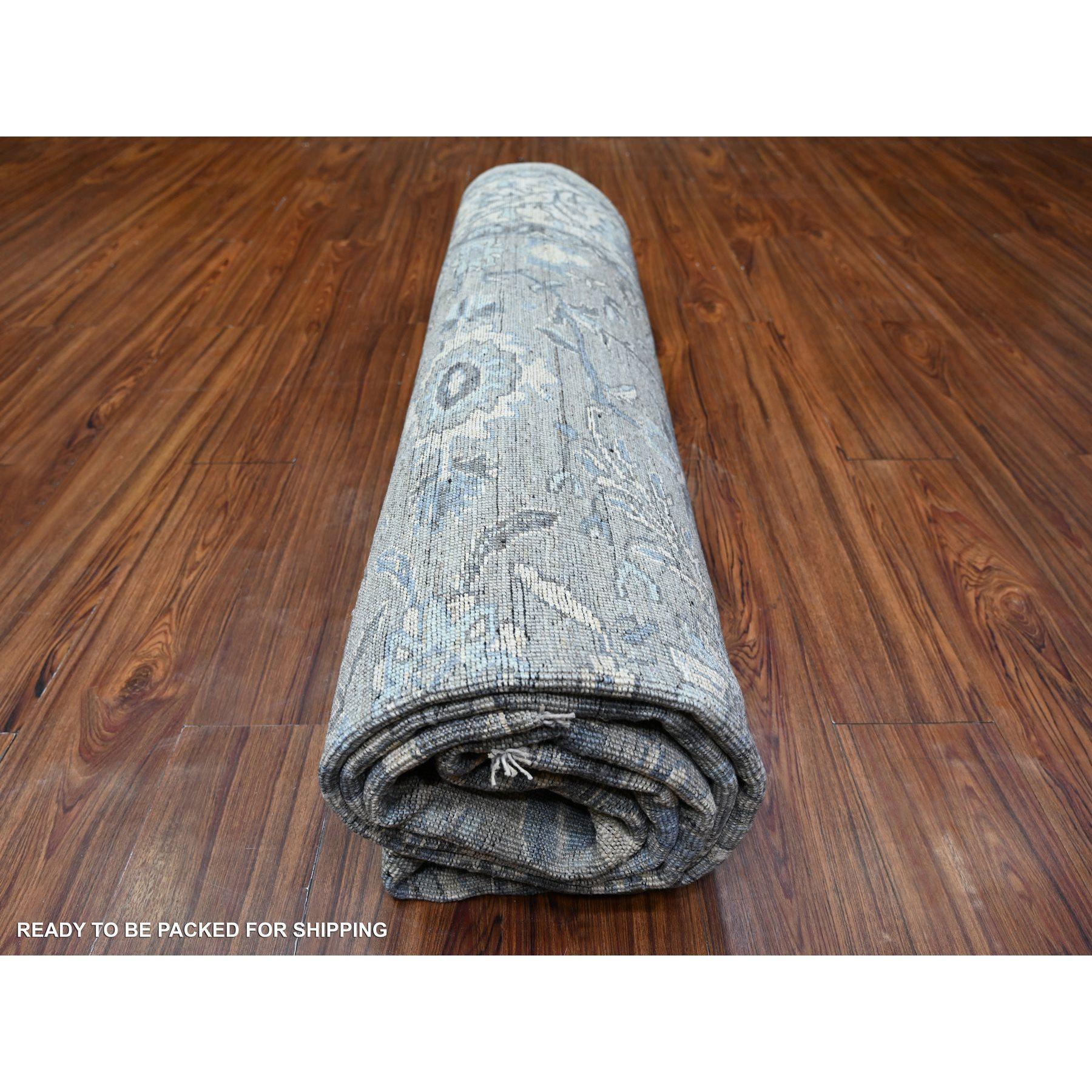 Alfombra Repose Gris Anudada a Mano Peshawar Diseño de Hoja de Hoz 100% Lana 8'3