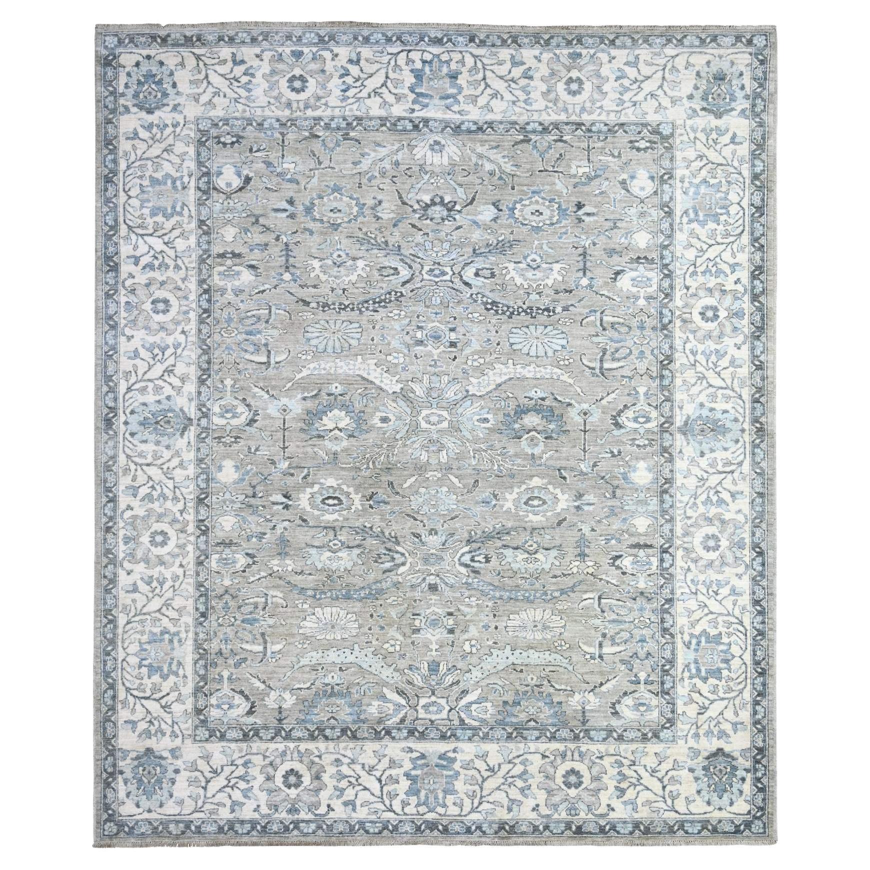 Repose Gray Hand Knotted Peshawar Sickle Leaf Design 100% Wool Rug 8'3" x 9'11"
