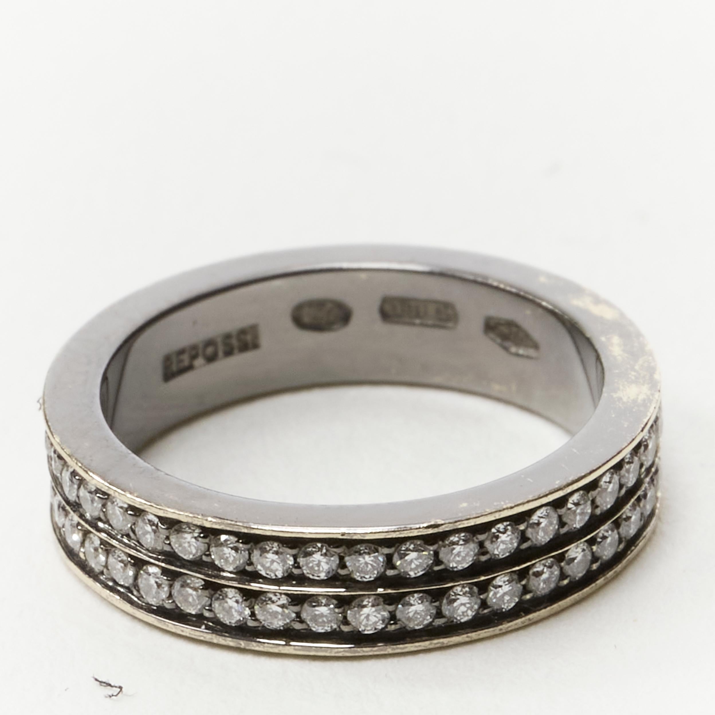 REPOSSI 18K white gold diamond midi pinky ring US 1.5
Brand: Repossi
Extra Detail: Midi ring to be worn on crook of finger.
Estimated Retail Price: US $3280

CONDITION:
Condition: Excellent, this item was pre-owned and is in excellent condition.