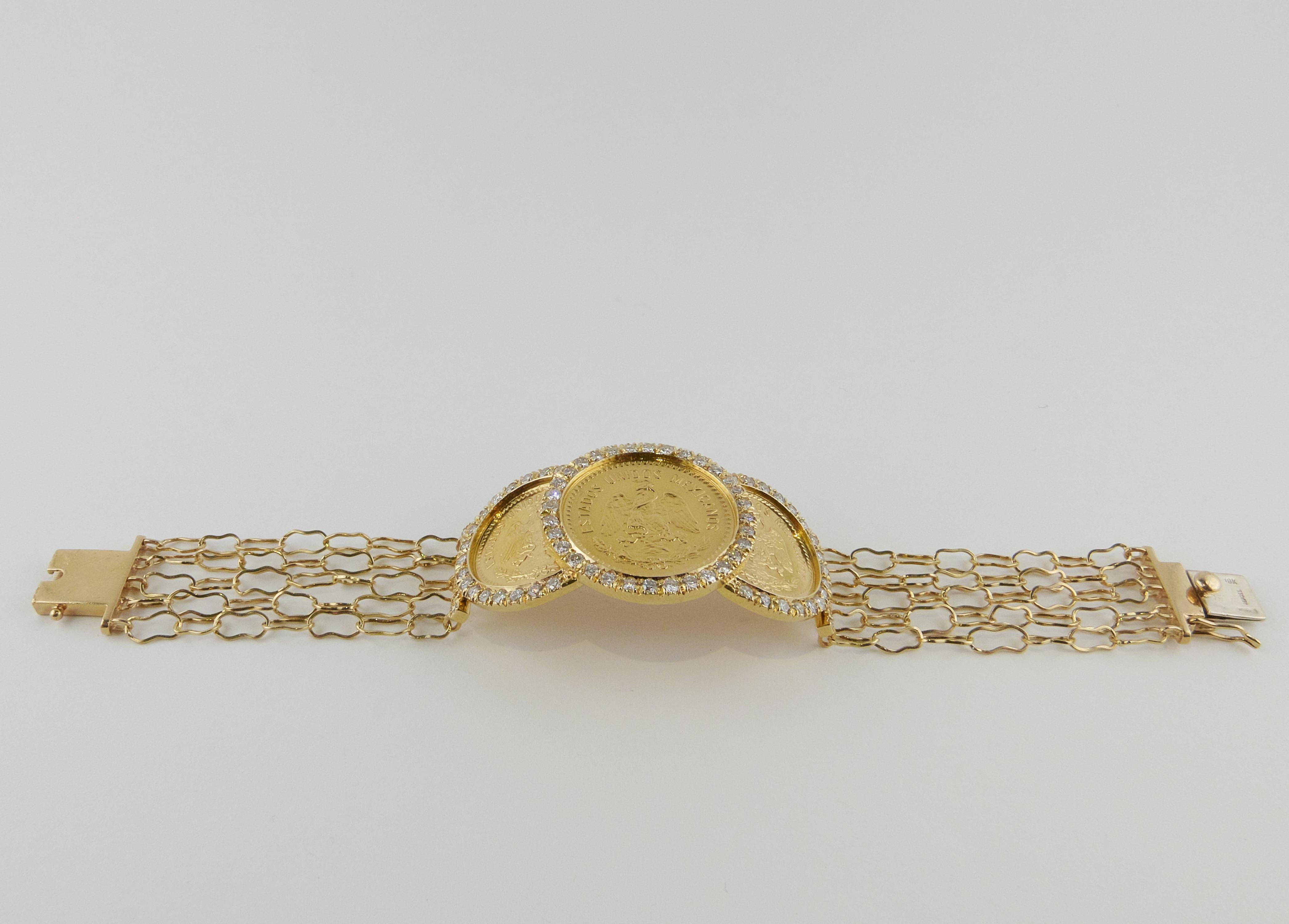 Taille ronde Bracelet en pièces d'or et diamants Repossi des années 1970 en vente