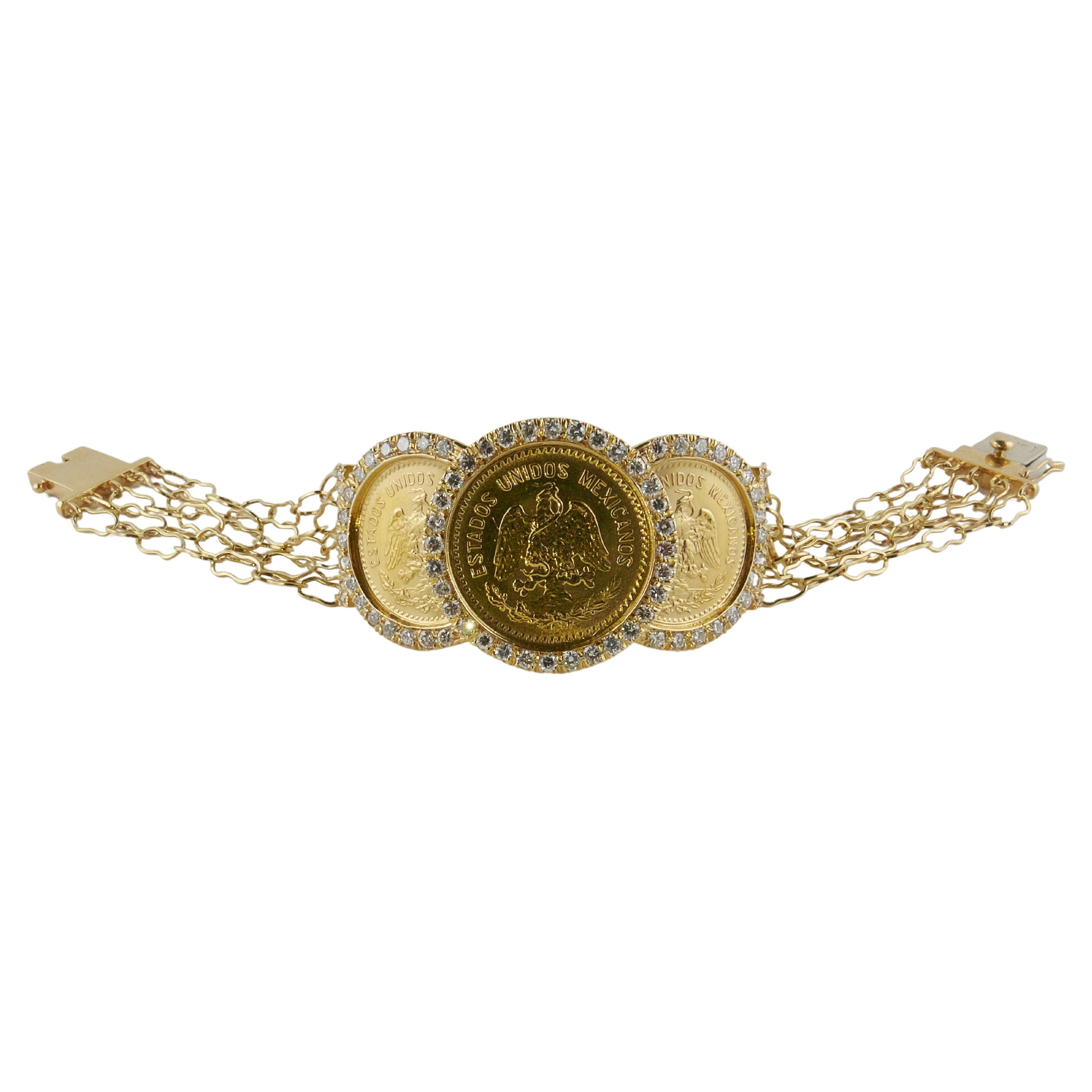 Bracelet en pièces d'or et diamants Repossi des années 1970 en vente