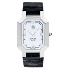 Repossi Art Deco Style Stainless Steel Leather Wristwatch Monte Carlo Monaco