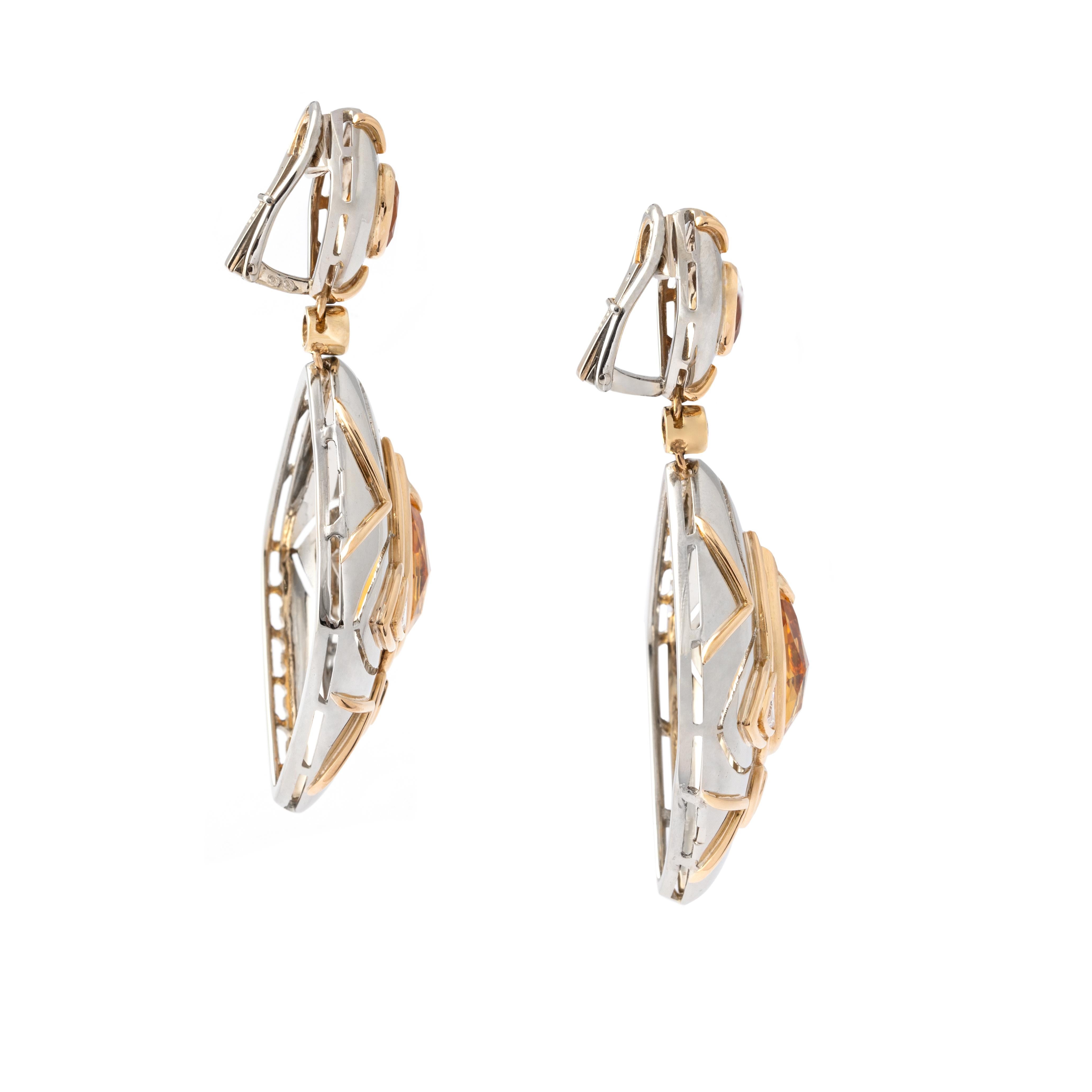 Art Deco Repossi Citrine Diamond White and Yellow Gold 18K Ear Pendants For Sale