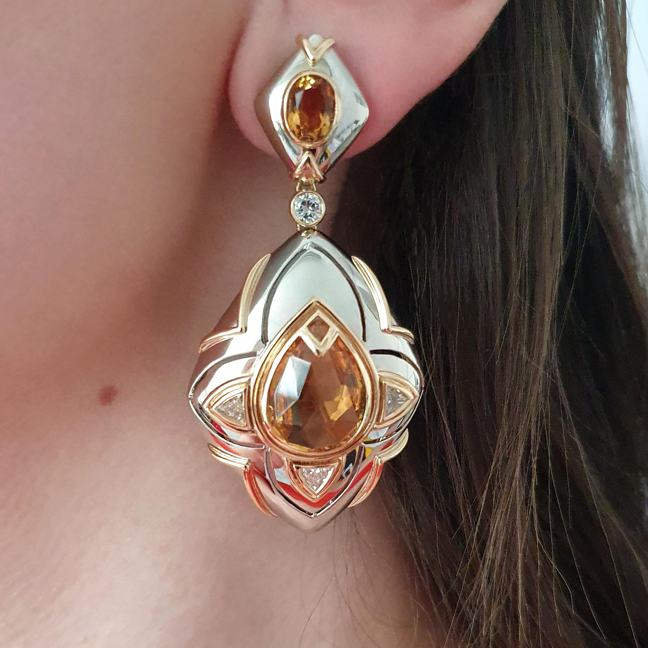 Colgantes Repossi Citrino Diamante Oro Blanco y Amarillo 18K Corte pera en venta