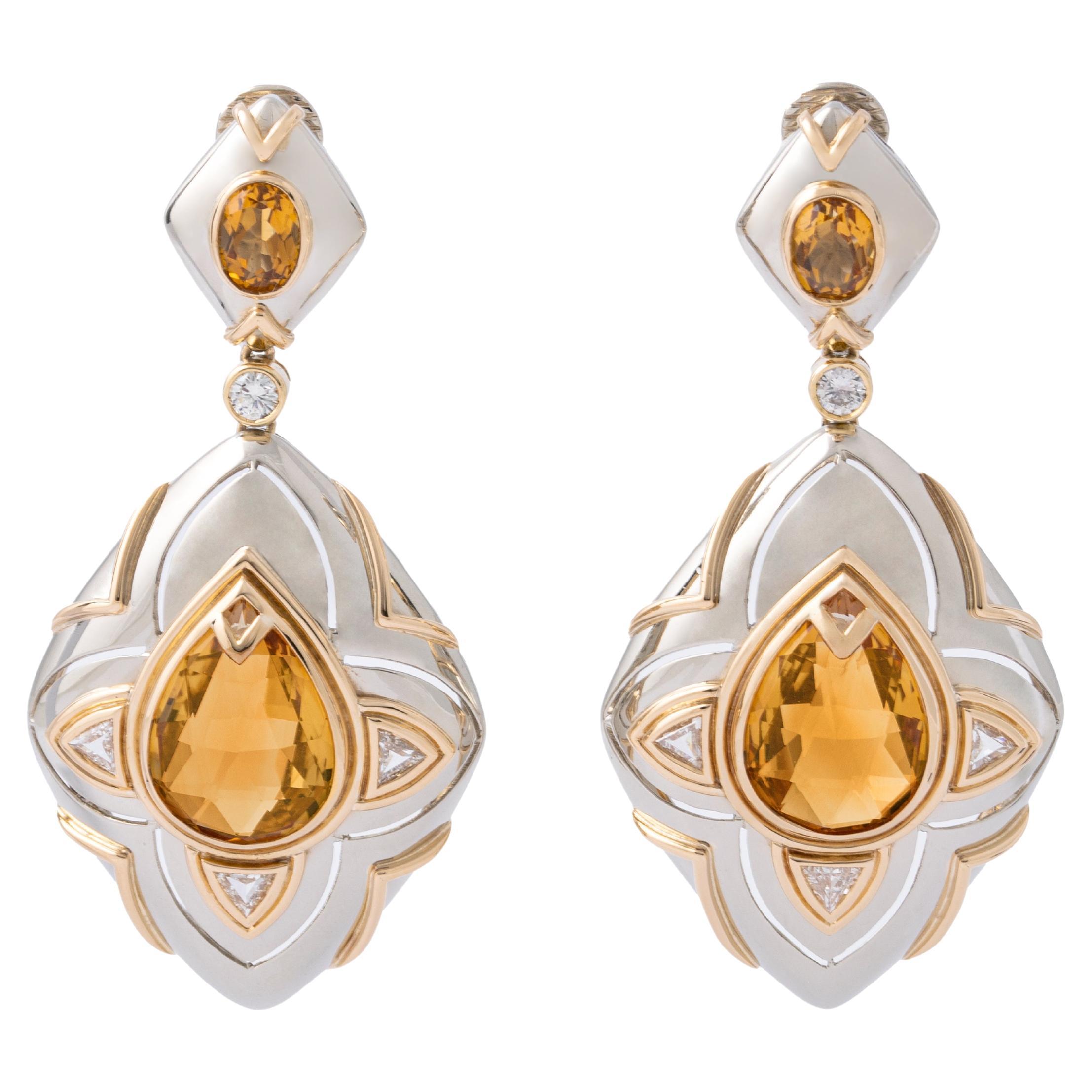 Repossi Citrine Diamond White and Yellow Gold 18K Ear Pendants For Sale