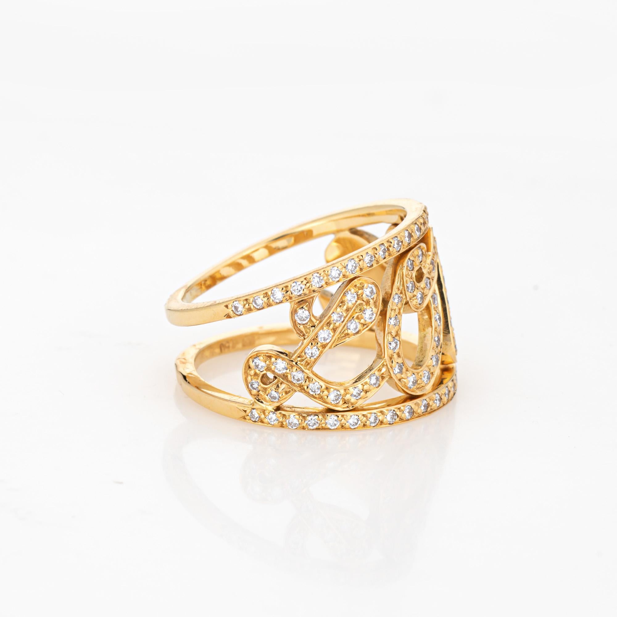 Modern Repossi Diamond Love Script Ring Sz 6 Estate 18k Yellow Gold Band Signed Jewelry For Sale