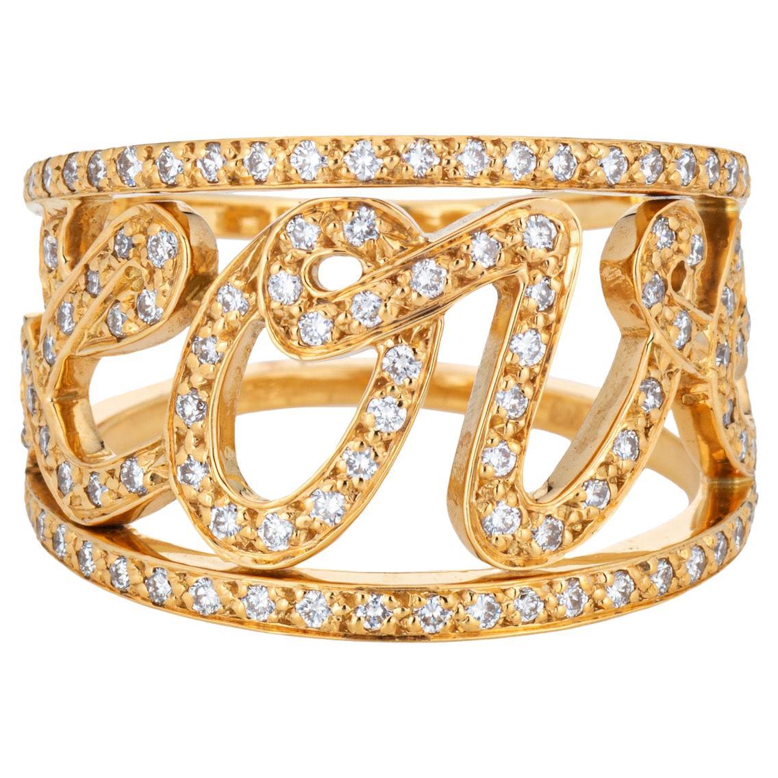 Repossi Diamond Love Script Ring Sz 6 Estate 18k Yellow Gold Band Signed Jewelry For Sale