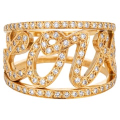 Retro Repossi Diamond Love Script Ring Sz 6 Estate 18k Yellow Gold Band Signed Jewelry