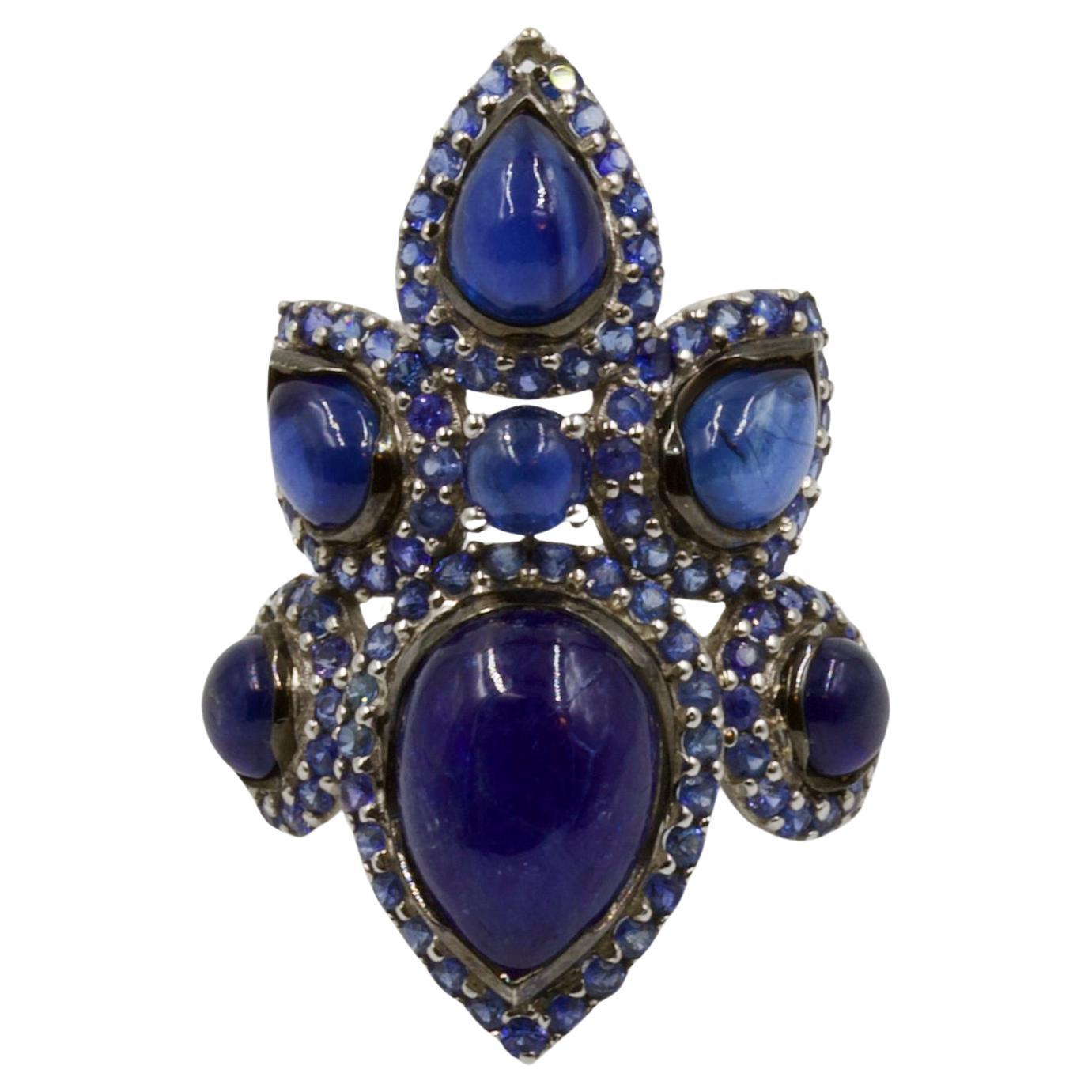 Repossi Gold and Cabochon Sapphires Cluster Ring  For Sale