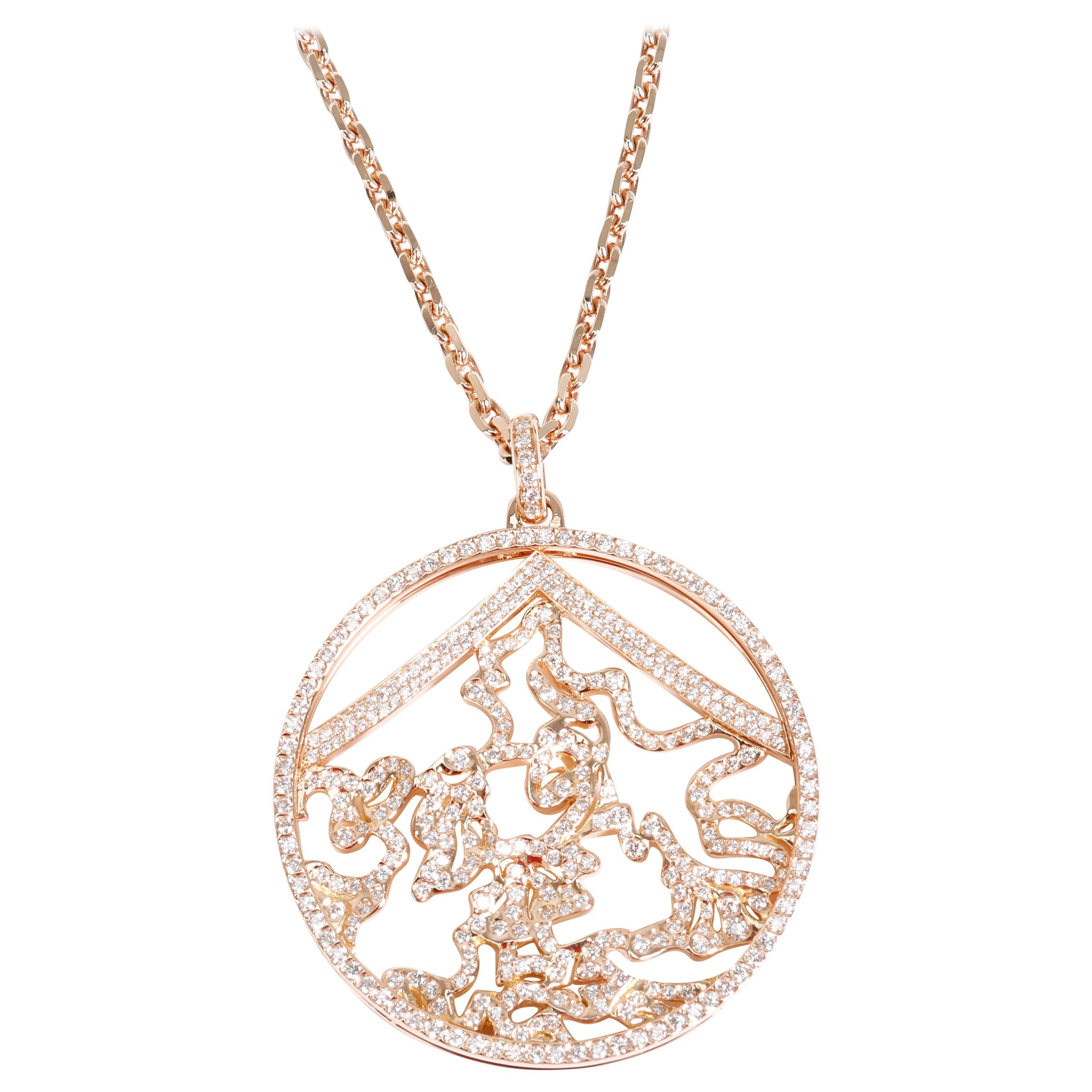 Repossi Pave Diamond Circle Pendant in 18 Karat Rose Gold 2.90 Carat