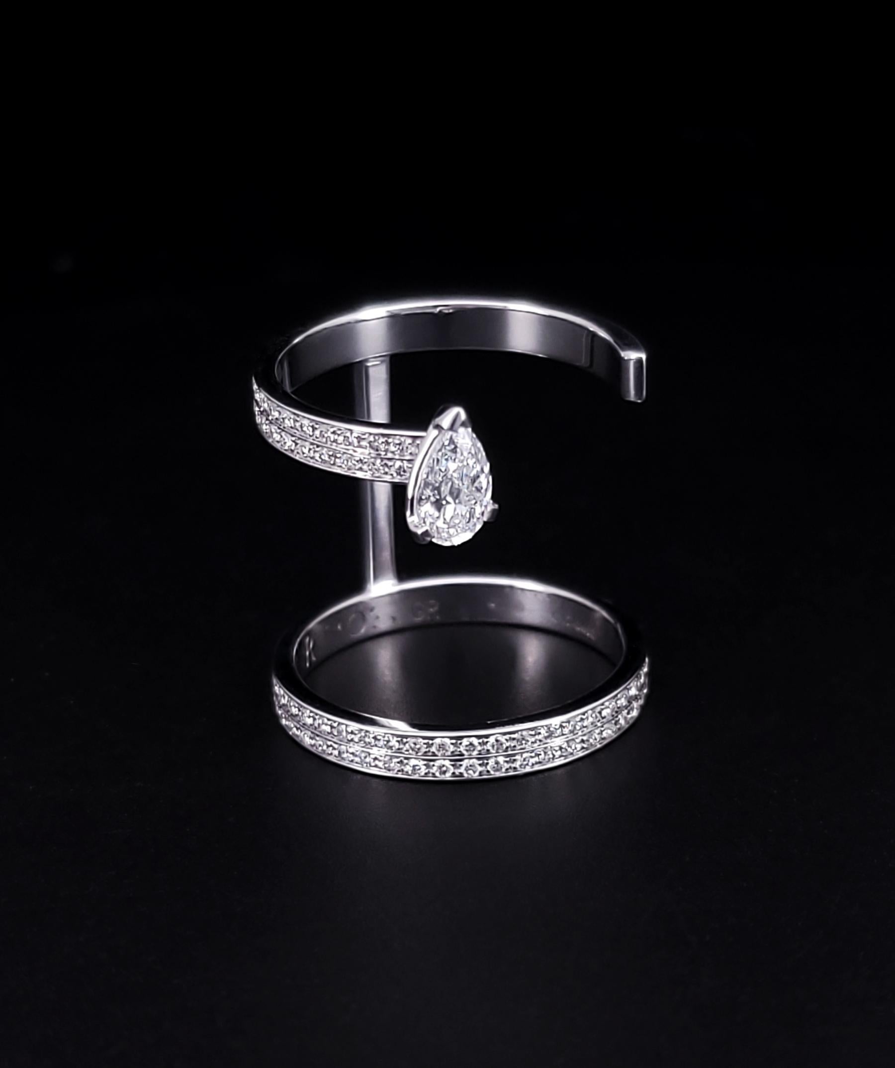 Pear Cut Repossi Serti sur Vide Ring in White Gold Paved with Diamonds For Sale