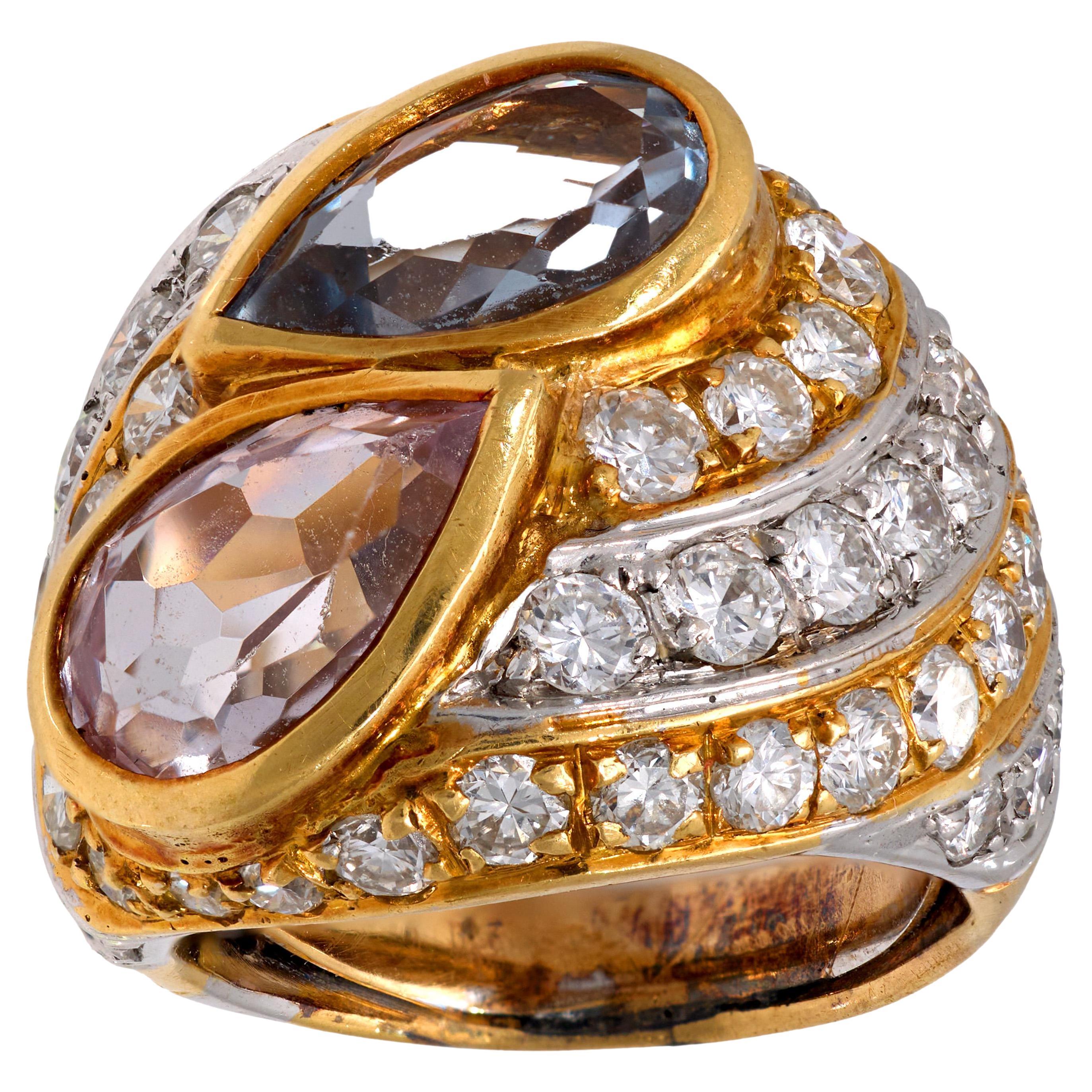Repossi vintage aquamarine morganite diamond 18k gold bypass ring