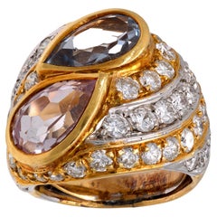 Repossi Vintage aquamarine morganite diamond 18k gold bypass ring