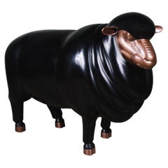 Repoussé Black Lacquer Sheep Sculpture by Robert Kuo, Limited Edition