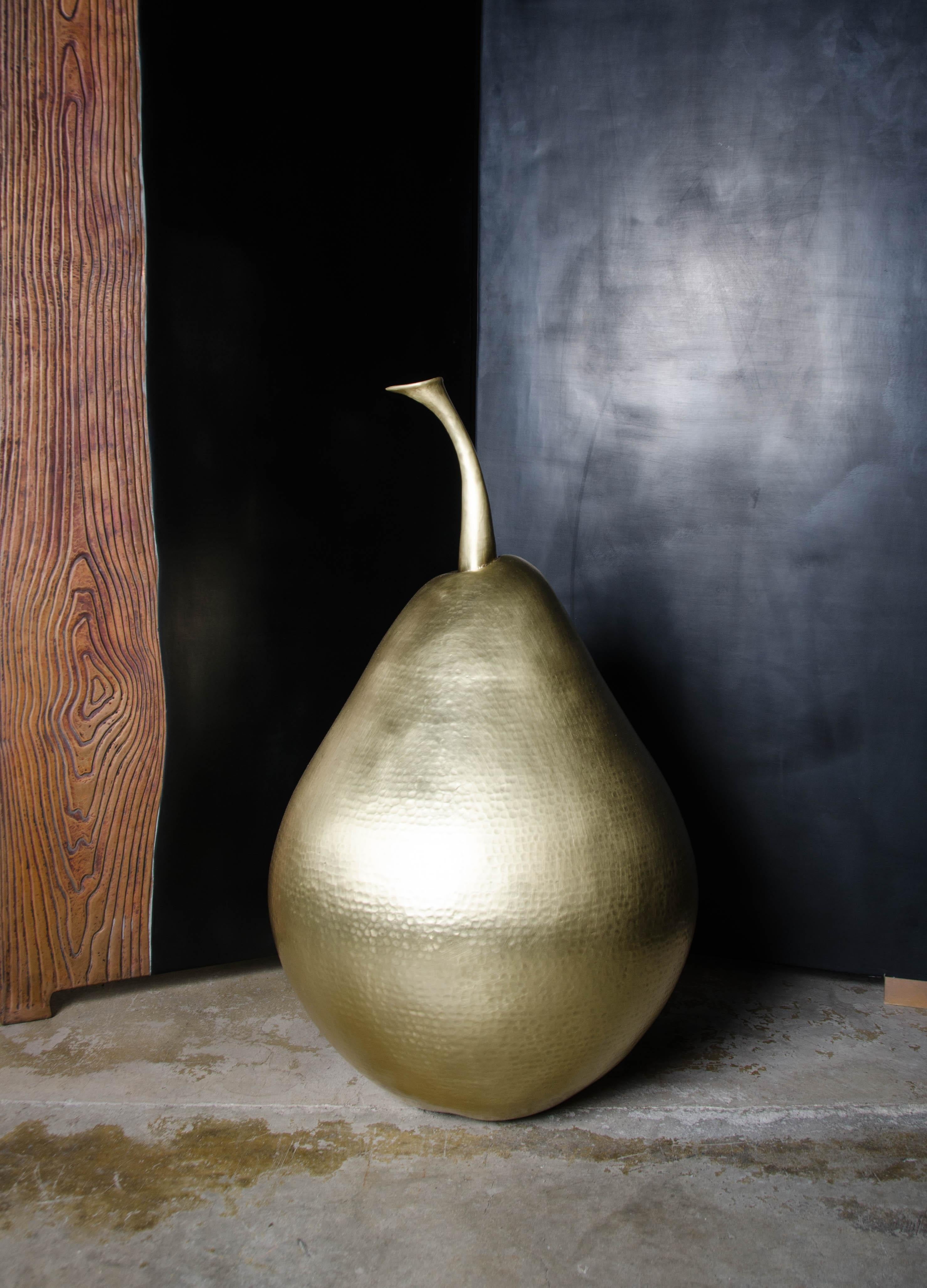 Pear sculpture
Brass
Hand Repoussé
Limited Edition
Each piece is individually crafted and is unique.
Repoussé is the traditional art of hand-hammering decorative relief onto sheet metal. The technique originated around 800 BC between Asia and