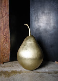 Repoussé Brass Pear Sculpture by Robert Kuo, Limited Edition