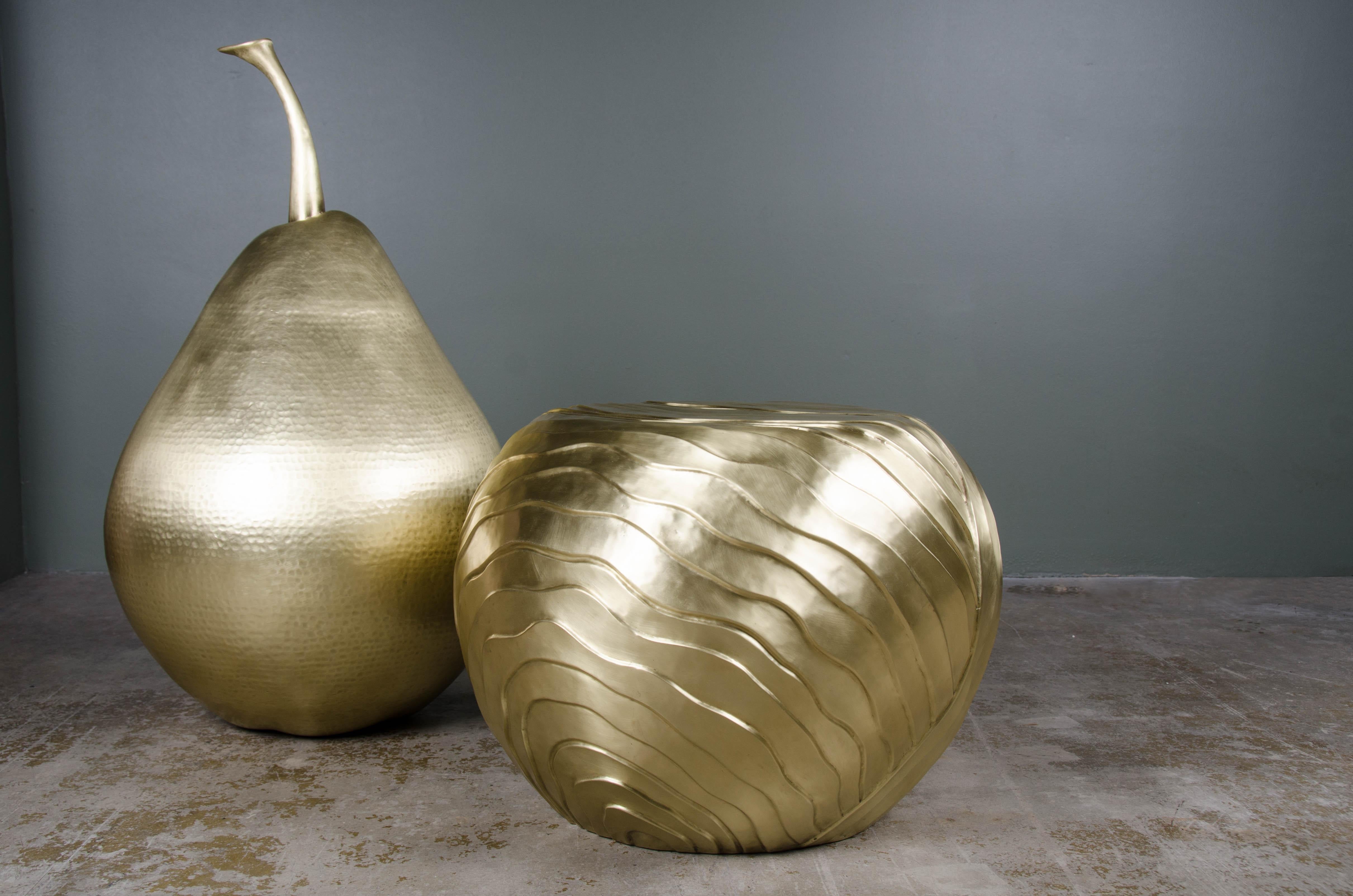 Repoussé Brass Pear Sculpture by Robert Kuo, Limited Edition In New Condition For Sale In Los Angeles, CA