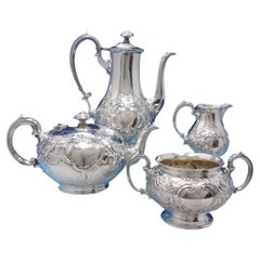Repousse by E&J Barnard and Freeman & Sons English Sterling Tea Set 4pc #6872-2