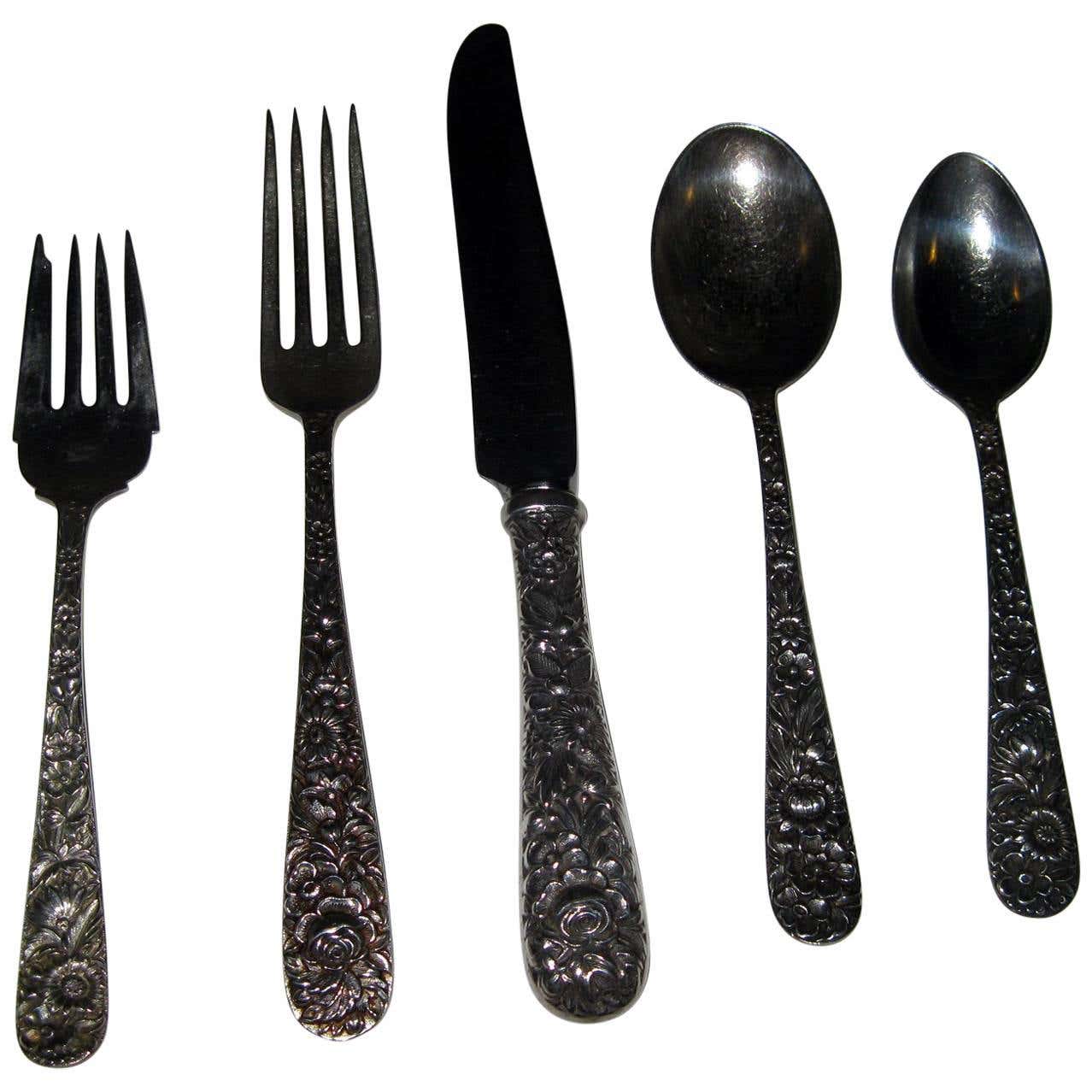 Repousse by Kirk Sterling Silver Flatware 40-Piece Dinner Service for ...