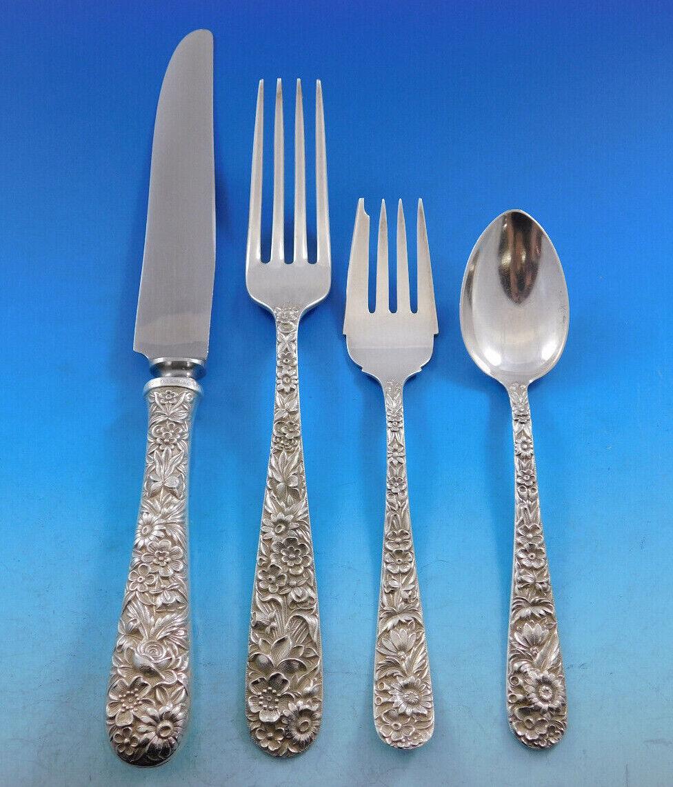 Repousse by Kirk Sterling Silver Flatware Service for 8 Set 53 Pcs Dinner For Sale 7