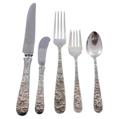 Repousse by Kirk Sterling Silver Flatware Service for 8 Set 53 Pcs Dinner