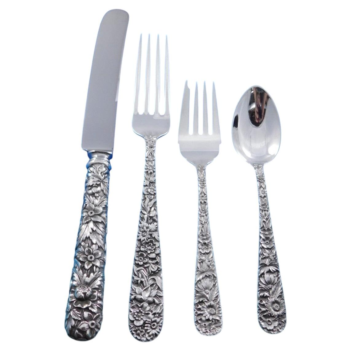 Pre-owned Kirk Silver Company Repousse By Kirk Sterling Silver Flatware Set For 12 Service 50 Pieces Dinner