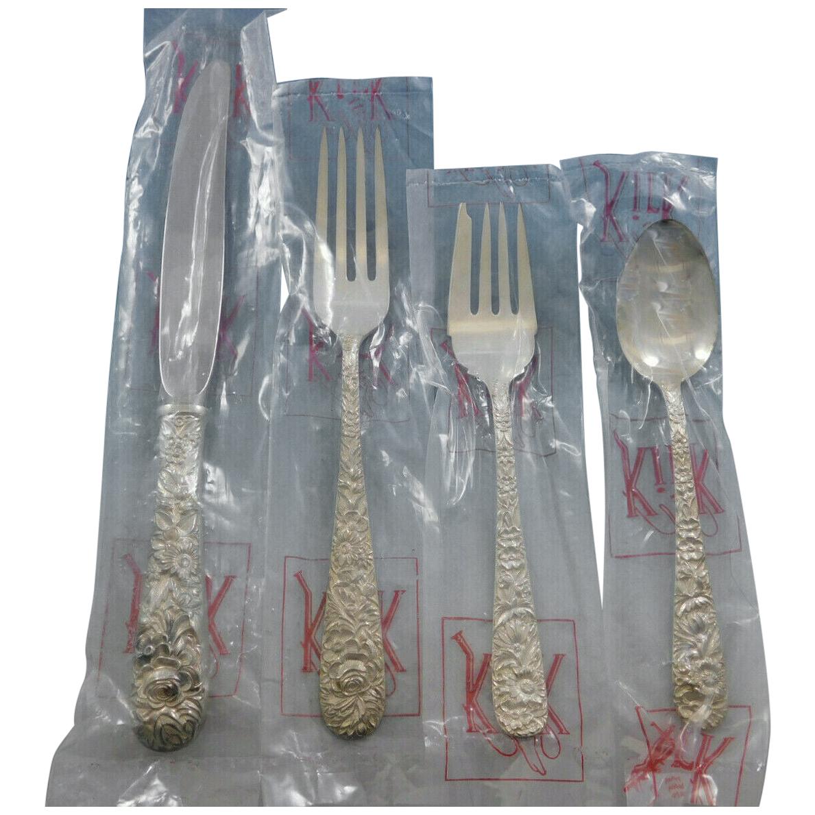 Repousse by Kirk Sterling Silver Flatware Set for 8 Service 32 Pieces New Unused