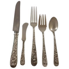 Repousse by Kirk Sterling Silver Flatware Set For 8 Service 43 Pieces