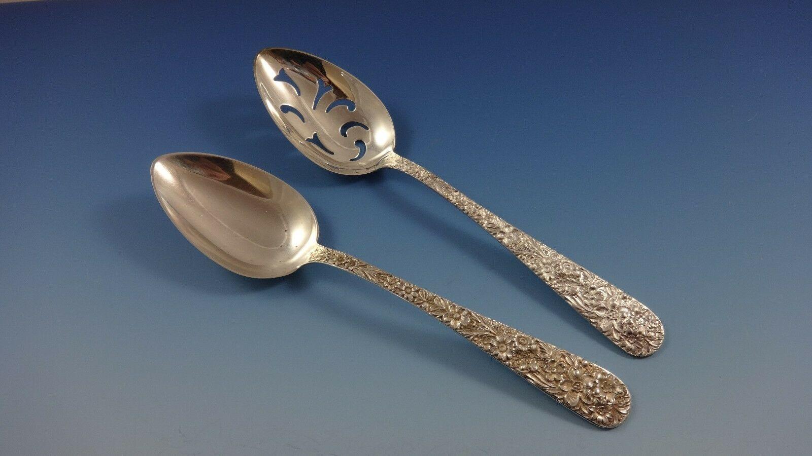 19th Century Repousse by Kirk Sterling Silver Flatware Set for 8 Service 66 Pieces For Sale