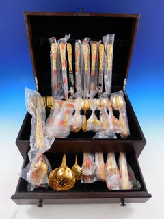 Repousse by Kirk Sterling Silver Flatware Set for 8 Service 71 Pcs Vermeil New