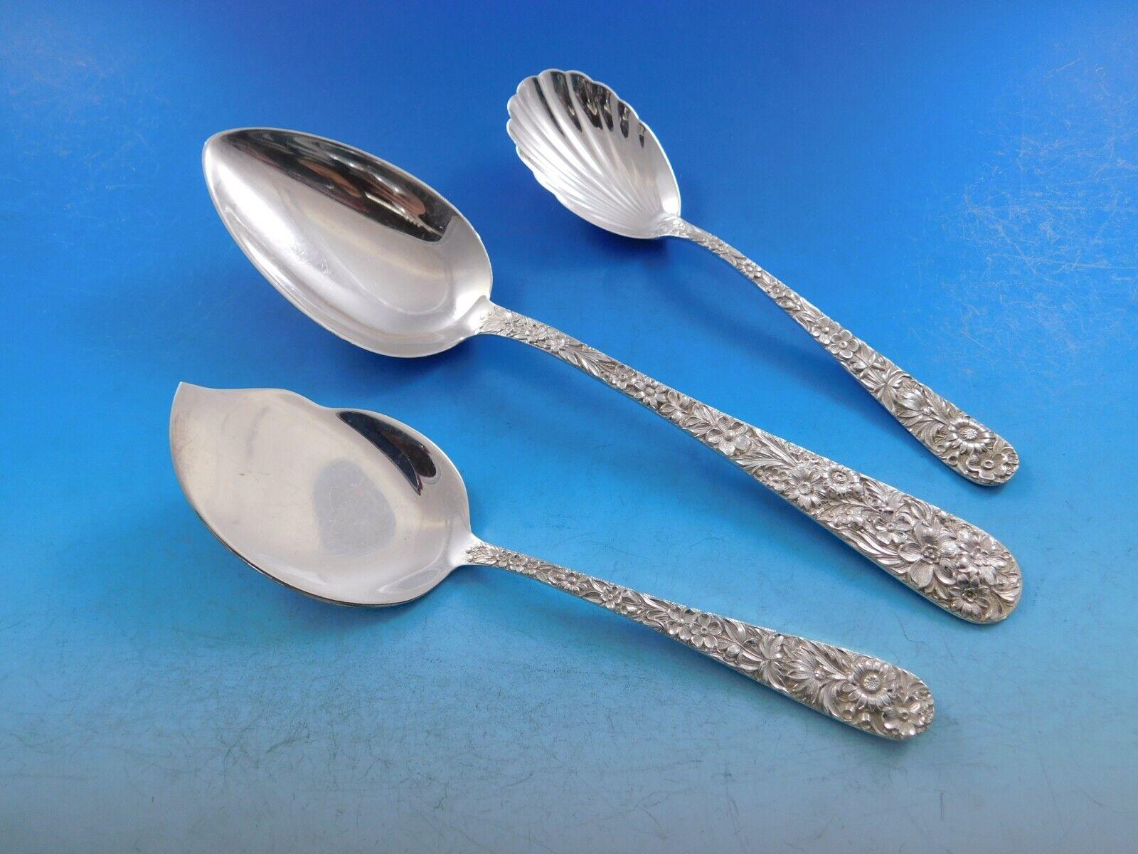 Repousse by Kirk Sterling Silver Flatware Set Service 106 Pieces Dinner For Sale 5