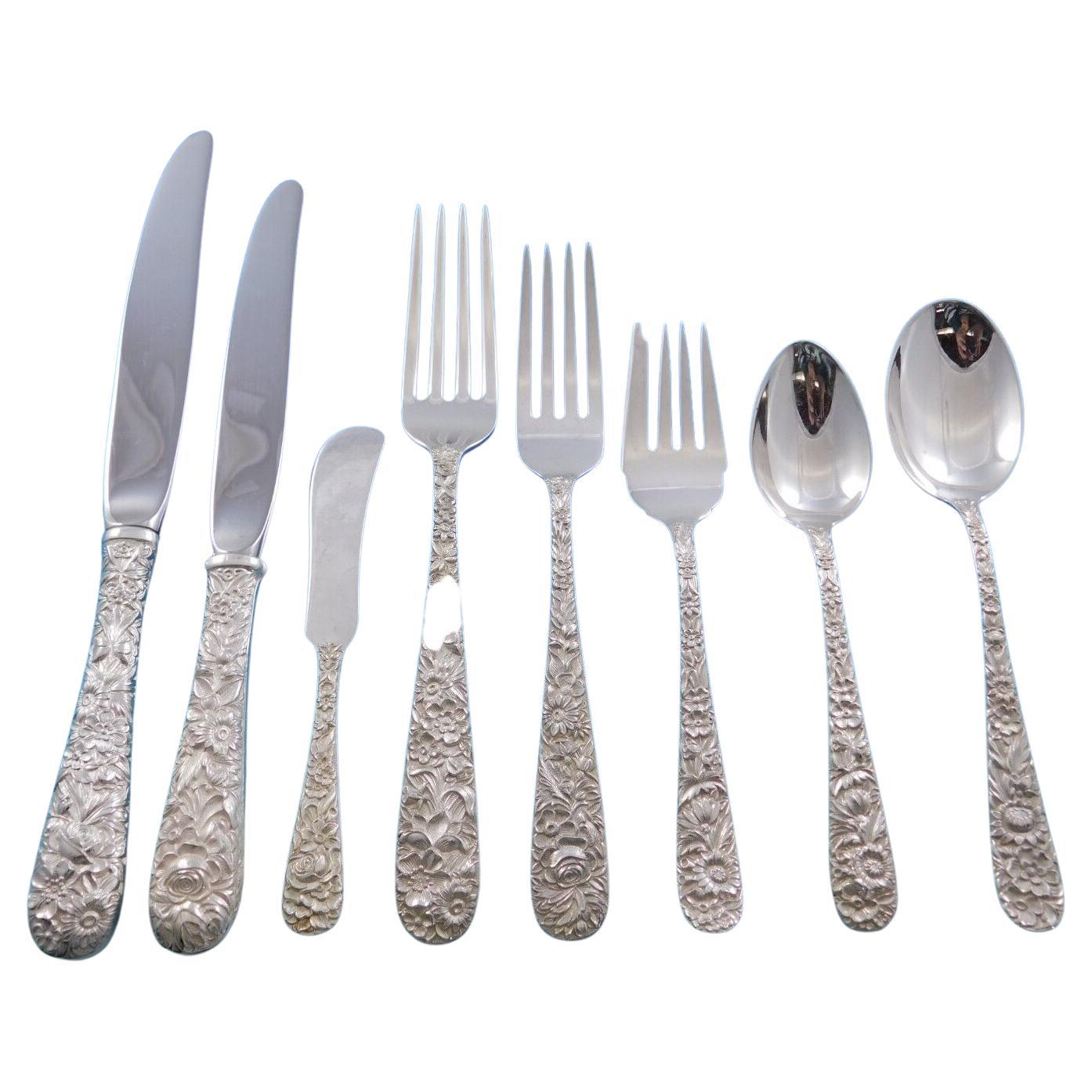 Repousse by Kirk Sterling Silver Flatware Set Service 106 Pieces Dinner