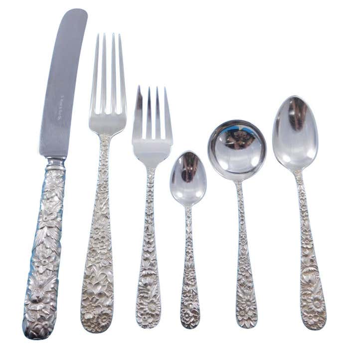 Repousse by Kirk Sterling Silver Flatware Set Service 80 pcs Dinner Old ...