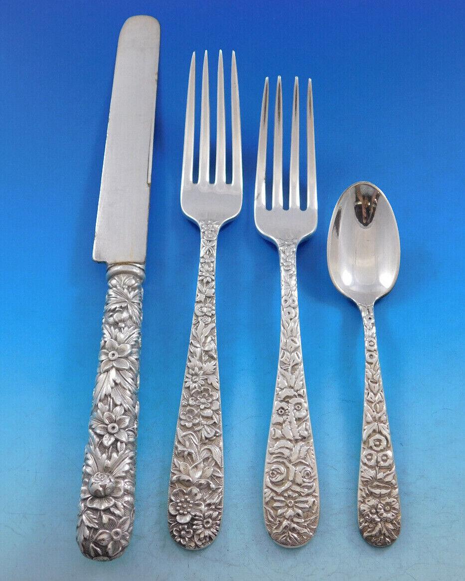 Repousse by Kirk Sterling Silver Flatware Set Service 84 Pieces Dinner Early In Excellent Condition In Big Bend, WI