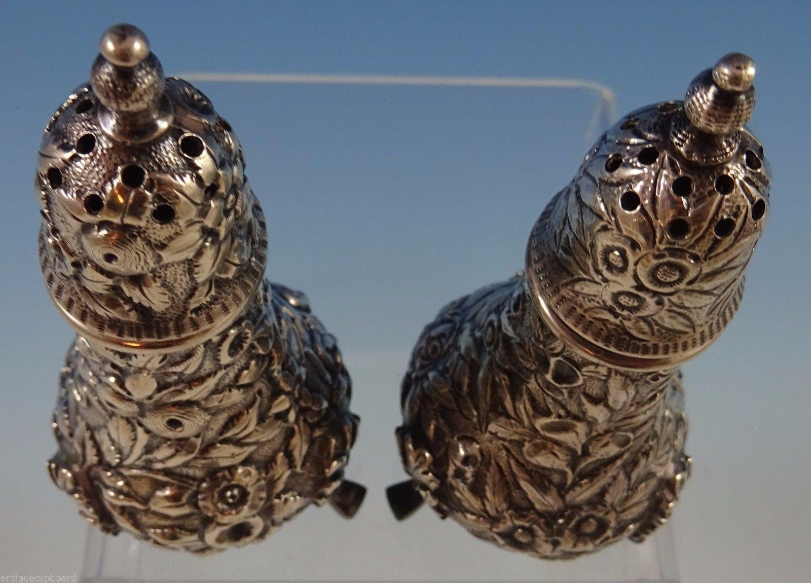 Repousse by Kirk Sterling Silver Salt and Pepper Shakers 2-Piece with Monogram In Excellent Condition In Big Bend, WI