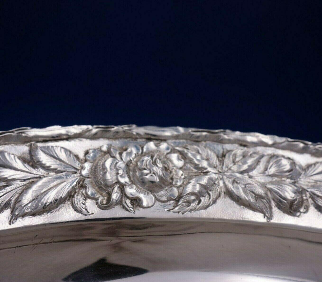 20th Century Repousse by Kirk Sterling Silver Serving Platter Rose Border #2518A