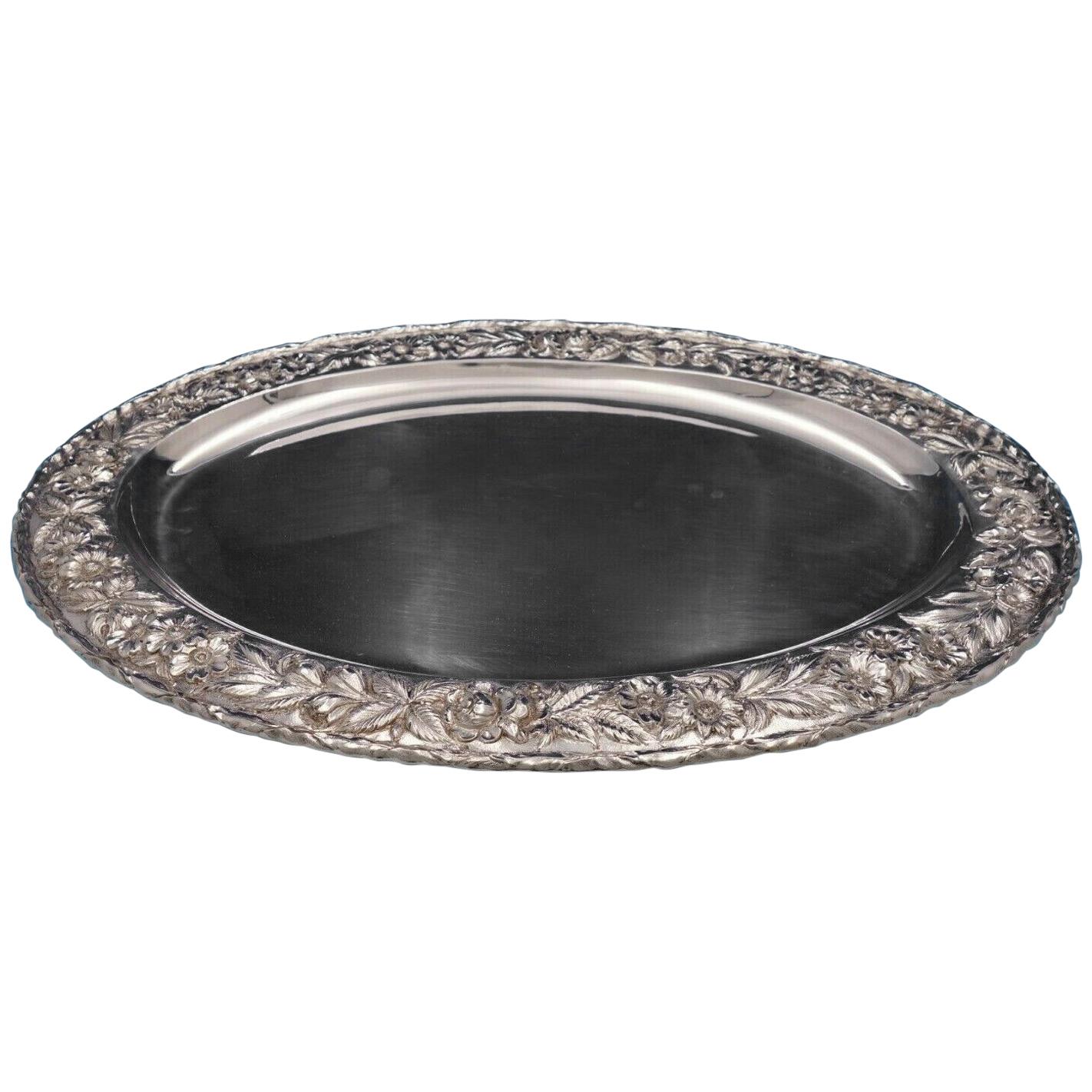 Repousse by Kirk Sterling Silver Serving Platter Rose Border #2518A