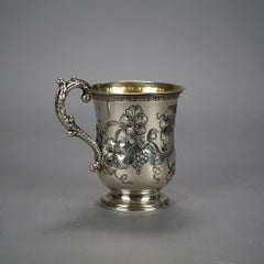 Repousse & Chased Continental Silver Plate Grape & Leaf Libation Chalice, 19th C