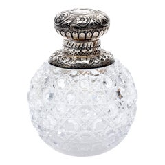 Vintage Repousse English Silver Cut Glass Bottle