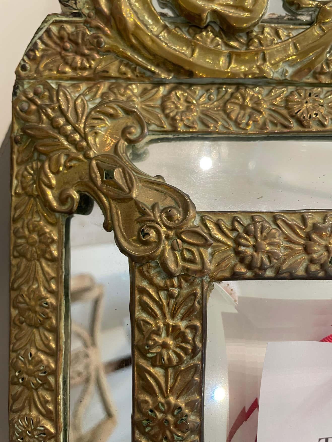 Repoussé Repousse Mirror, 19th Century, Louis XIV Style
