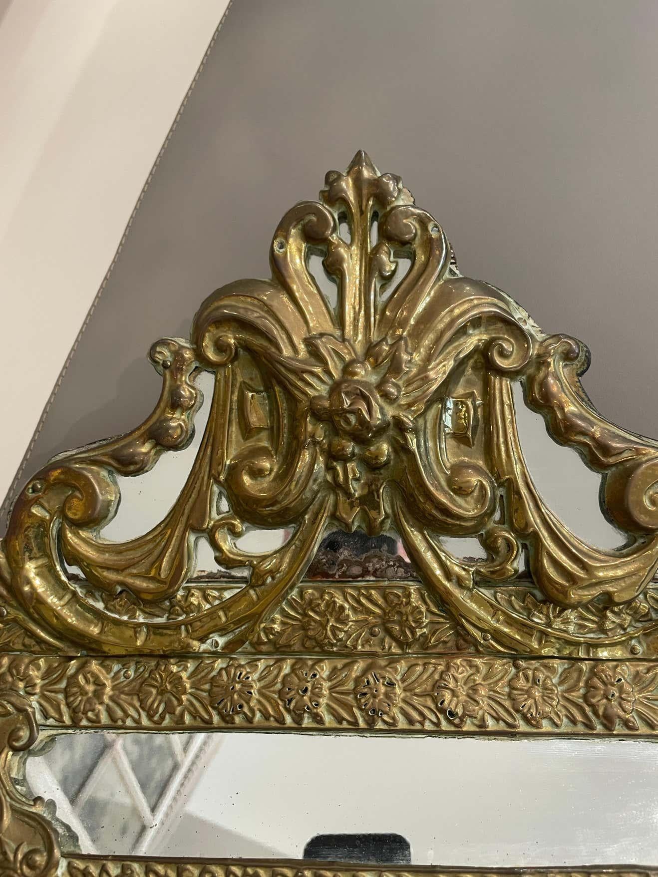Metal Repousse Mirror, 19th Century, Louis XIV Style