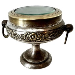 Repoussé Pedestal Casket Box of Brass and Metal with Glass Lid