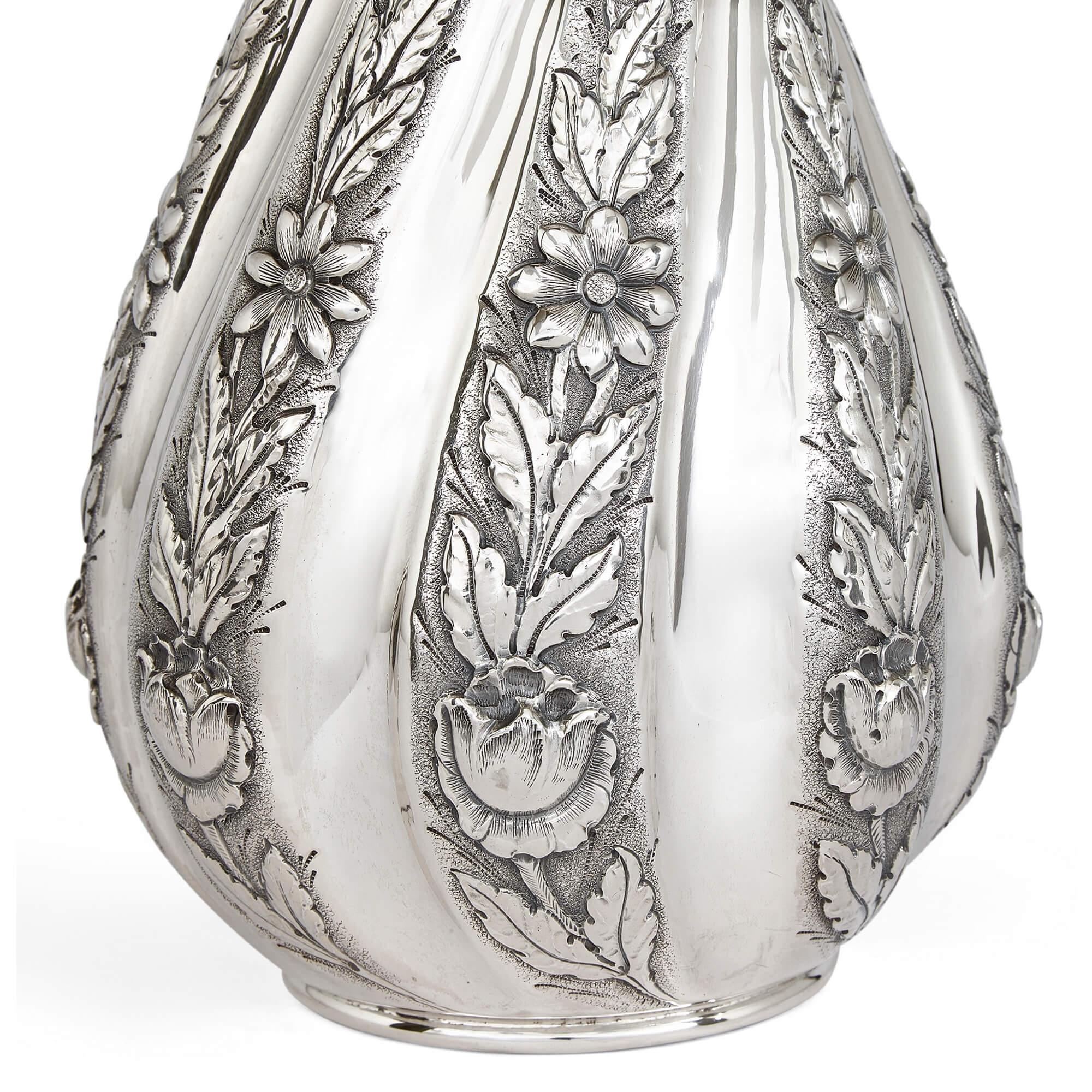 Other Repousse Peruvian Silver Bouquet Vase  For Sale