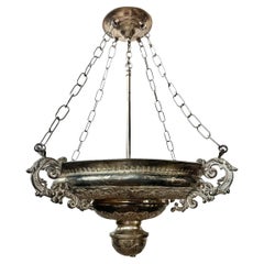 Vintage Repoussé Silver Metal Light Fixture