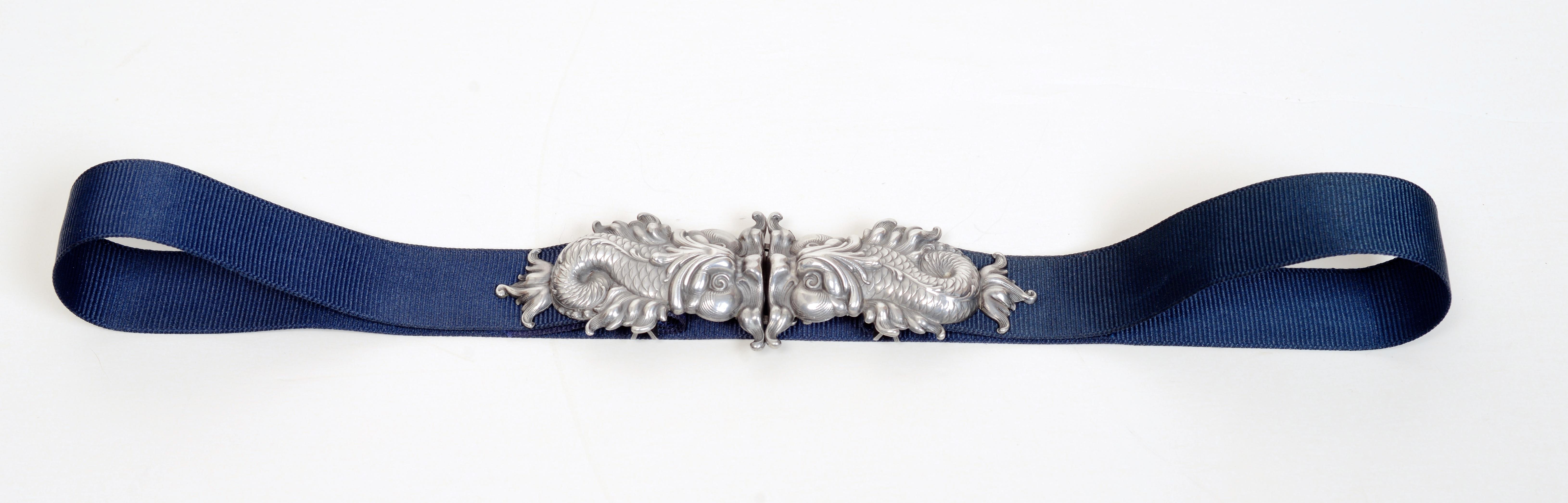 Repoussé Sterling Silver Belt Buckle of Baroque Dolphins, by William Kerr c1890 4
