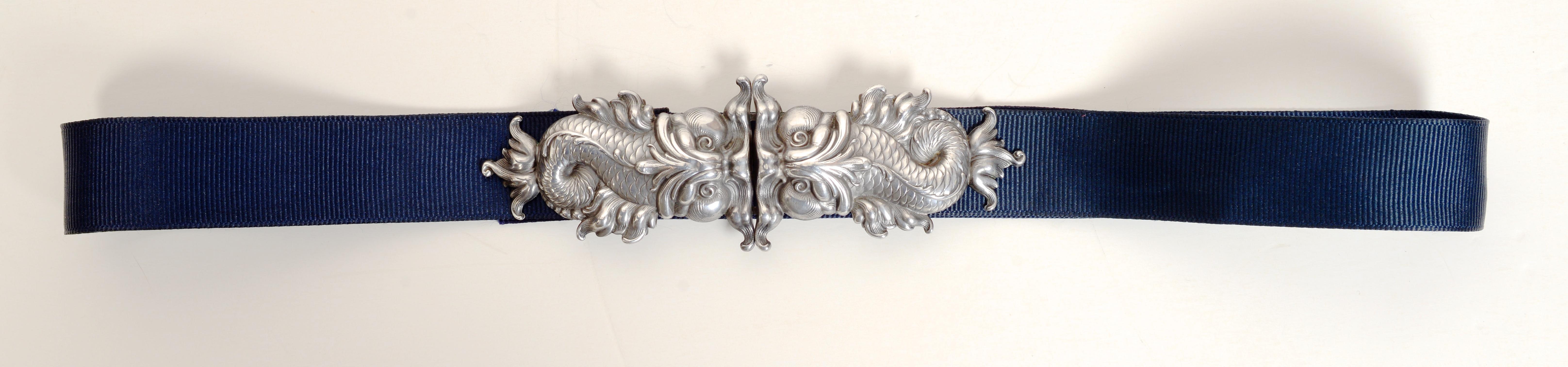 Repoussé Sterling Silver Belt Buckle of Baroque Dolphins, by William Kerr c1890 5
